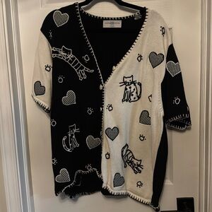 Marisa Christina black and white cat cardigan